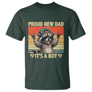Proud New Dad It's A Boy T Shirt Funny Raccoon Humor Father's Day TS14 Dark Forest Green Print Your Wear