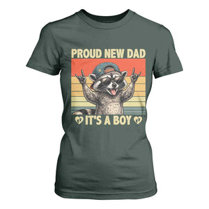 Proud New Dad It's A Boy T Shirt For Women Funny Raccoon Humor Father's Day TS14 Dark Forest Green Print Your Wear