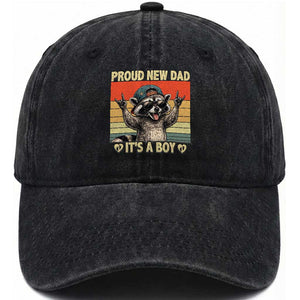 Proud New Dad It's A Boy Washed Cotton Baseball Cap Funny Raccoon Humor Father's Day TS14 Print Your Wear