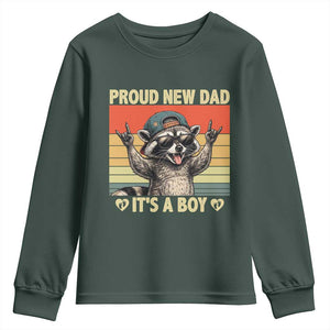 Proud New Dad It's A Boy Youth Sweatshirt Funny Raccoon Humor Father's Day TS14 Dark Forest Green Print Your Wear