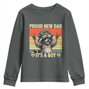 Proud New Dad It's A Boy Youth Sweatshirt Funny Raccoon Humor Father's Day TS14 Dark Heather Print Your Wear