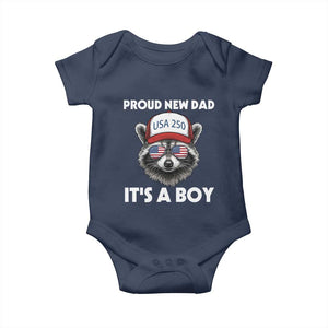 Proud New Dad It's A Boy Baby Onesie USA 250th Anniversary Raccoon Dad TS14 Navy Print Your Wear