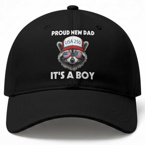 Proud New Dad It's A Boy Baseball Cap Raccoon Patriotic America 250th Anniversary TS14 Print Your Wear