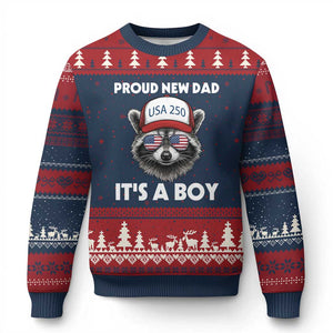 Proud New Dad It's A Boy Ugly Christmas Sweater USA 250th Anniversary Raccoon Dad TS14 Navy Red Print Your Wear