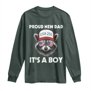Proud New Dad It's A Boy Long Sleeve Shirt USA 250th Anniversary Raccoon Dad TS14 Dark Forest Green Print Your Wear