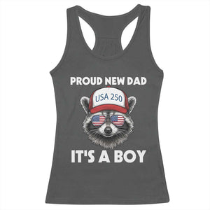 Proud New Dad It's A Boy Racerback Tank Top USA 250th Anniversary Raccoon Dad TS14 Dark Heather Print Your Wear