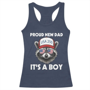 Proud New Dad It's A Boy Racerback Tank Top USA 250th Anniversary Raccoon Dad TS14 Navy Print Your Wear