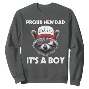 Proud New Dad It's A Boy Sweatshirt USA 250th Anniversary Raccoon Dad TS14 Dark Heather Print Your Wear