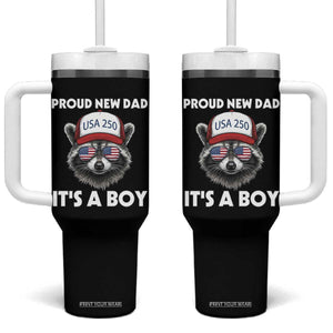 Proud New Dad It's A Boy Tumbler With Handle Raccoon Patriotic America 250th Anniversary
