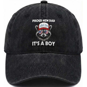 Proud New Dad It's A Boy Washed Cotton Baseball Cap USA 250th Anniversary Raccoon Dad TS14 Print Your Wear