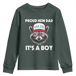 Proud New Dad It's A Boy Youth Sweatshirt USA 250th Anniversary Raccoon Dad TS14 Dark Forest Green Print Your Wear