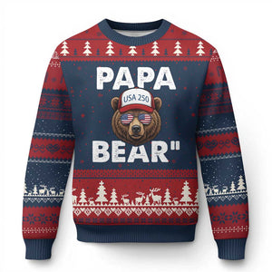 Papa Bear Father's Day Ugly Christmas Sweater America 250th Anniversary USA Flag July 4th