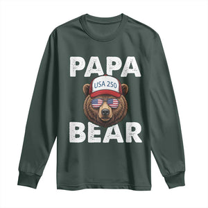 Papa Bear Father's Day Long Sleeve Shirt USA 250th Anniversary American Flag July 4th TS14 Dark Forest Green Print Your Wear