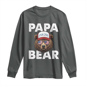 Papa Bear Father's Day Long Sleeve Shirt USA 250th Anniversary American Flag July 4th TS14 Dark Heather Print Your Wear