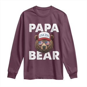 Papa Bear Father's Day Long Sleeve Shirt USA 250th Anniversary American Flag July 4th TS14 Maroon Print Your Wear