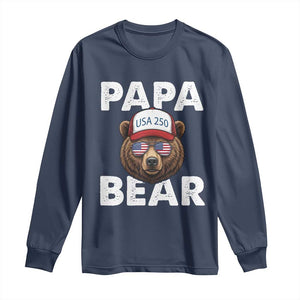 Papa Bear Father's Day Long Sleeve Shirt USA 250th Anniversary American Flag July 4th TS14 Navy Print Your Wear