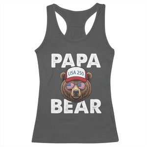Papa Bear Father's Day Racerback Tank Top USA 250th Anniversary American Flag July 4th TS14 Dark Heather Print Your Wear