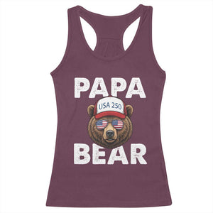Papa Bear Father's Day Racerback Tank Top USA 250th Anniversary American Flag July 4th TS14 Maroon Print Your Wear