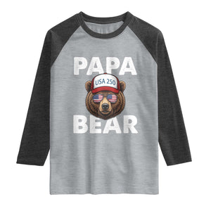 Papa Bear Father's Day Raglan Shirt USA 250th Anniversary American Flag July 4th TS14 Heather Gray Heather Charcoal Print Your Wear