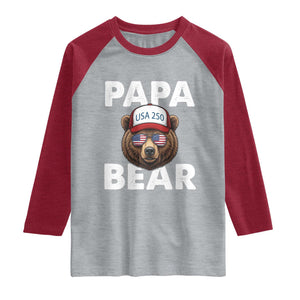 Papa Bear Father's Day Raglan Shirt USA 250th Anniversary American Flag July 4th TS14 Heather Gray Heather Red Print Your Wear