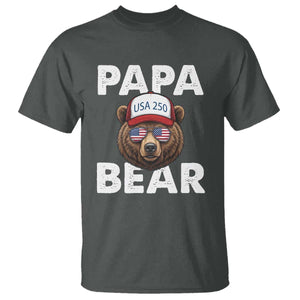 Papa Bear Father's Day T Shirt USA 250th Anniversary American Flag July 4th TS14 Dark Heather Print Your Wear