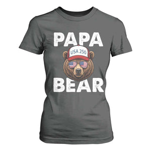 Papa Bear Father's Day T Shirt For Women USA 250th Anniversary American Flag July 4th TS14 Dark Heather Print Your Wear