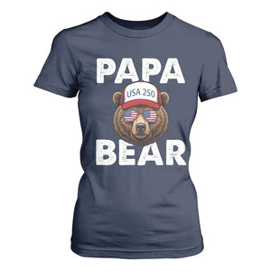 Papa Bear Father's Day T Shirt For Women USA 250th Anniversary American Flag July 4th TS14 Navy Print Your Wear