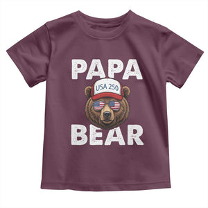 Papa Bear Father's Day Toddler T Shirt USA 250th Anniversary American Flag July 4th TS14 Maroon Print Your Wear