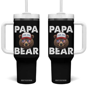 Papa Bear Father's Day Tumbler With Handle America 250th Anniversary USA Flag July 4th