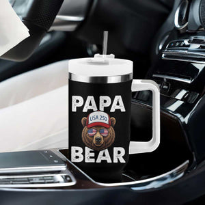 Papa Bear Father's Day Tumbler With Handle USA 250th Anniversary American Flag July 4th TS14 Print Your Wear