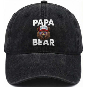 Papa Bear Father's Day Washed Cotton Baseball Cap USA 250th Anniversary American Flag July 4th TS14 Print Your Wear