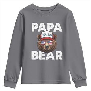 Papa Bear Father's Day Youth Sweatshirt USA 250th Anniversary American Flag July 4th TS14 Charcoal Print Your Wear