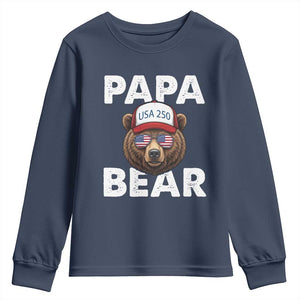 Papa Bear Father's Day Youth Sweatshirt USA 250th Anniversary American Flag July 4th TS14 Navy Print Your Wear