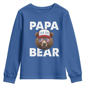 Papa Bear Father's Day Youth Sweatshirt USA 250th Anniversary American Flag July 4th TS14 Royal Blue Print Your Wear
