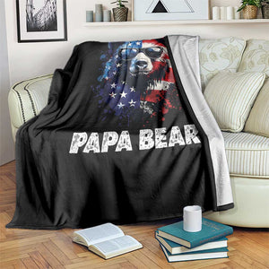 Papa Bear Father's Day Throw Blanket Patriotic American Flag 4th Of July