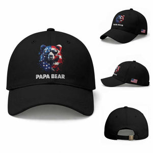 Papa Bear Father's Day Baseball Cap Patriotic American Flag 4th Of July