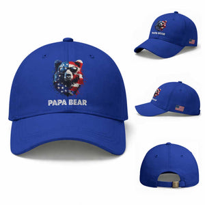 Papa Bear Father's Day Baseball Cap Patriotic American Flag 4th Of July