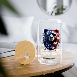 Papa Bear Father's Day Glass Can Patriotic American Flag 4th Of July