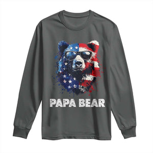 Papa Bear Father's Day Long Sleeve Shirt Patriotic American Flag 4th Of July
