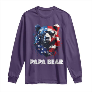 Papa Bear Father's Day Long Sleeve Shirt Patriotic American Flag 4th Of July