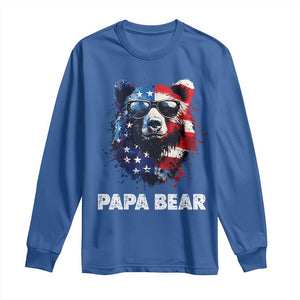 Papa Bear Father's Day Long Sleeve Shirt Patriotic American Flag 4th Of July