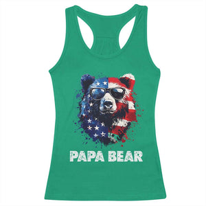Papa Bear Father's Day Racerback Tank Top Patriotic American Flag 4th Of July