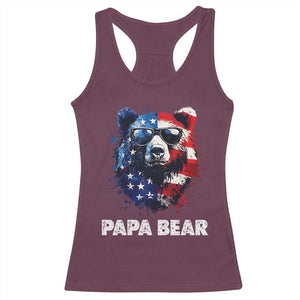 Papa Bear Father's Day Racerback Tank Top Patriotic American Flag 4th Of July