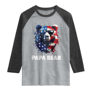 Papa Bear Father's Day Raglan Shirt Patriotic American Flag 4th Of July