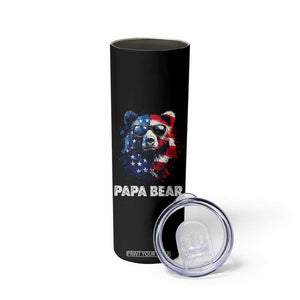 Papa Bear Father's Day Skinny Tumbler Patriotic American Flag 4th Of July