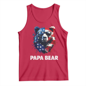 Papa Bear Father's Day Tank Top Patriotic American Flag 4th Of July