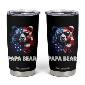 Papa Bear Father's Day Tumbler Cup Patriotic American Flag 4th Of July