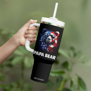 Papa Bear Father's Day Tumbler With Handle Patriotic American Flag 4th Of July