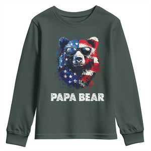 Papa Bear Father's Day Youth Sweatshirt Patriotic American Flag 4th Of July