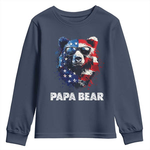 Papa Bear Father's Day Youth Sweatshirt Patriotic American Flag 4th Of July